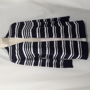 Cyprus Women Duster Cardigan Navy White Stripes Open Long Lined Size M